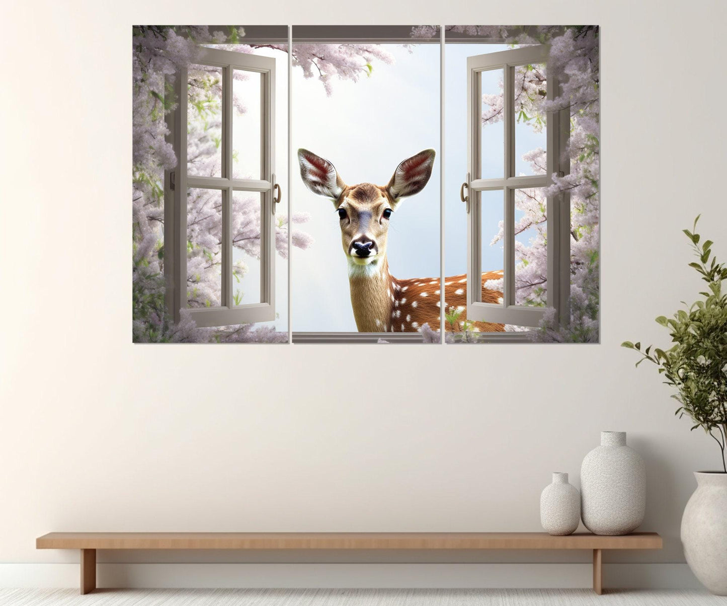 Fantasy Deer Canvas Print – Faux Window Wall Art | Framed Gallery Wrapped Canvas