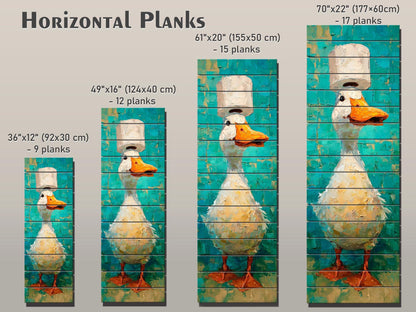 Cute Duck Print on Wood - Whimsical Bathroom Wall Art with Teal and Cream