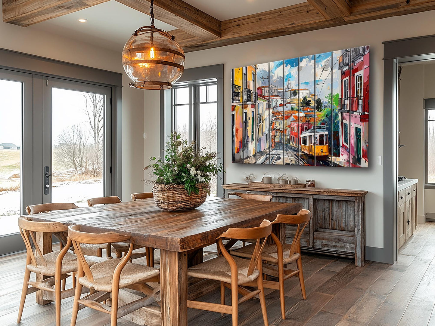 Lisbon Wood Art | Abstract Lisbon Painting Print on Wood – Rustic Wall Decor
