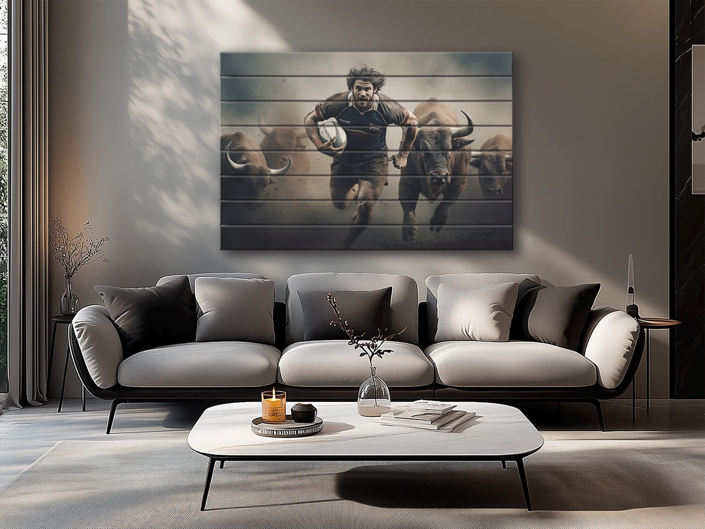 Rugby Wall Art – Abstract Rugby Painting on Natural Wood | Rustic & Modern Decor