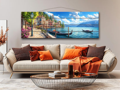 Lake Como In Italy Print On Natural Wood- Landscape Wall Art