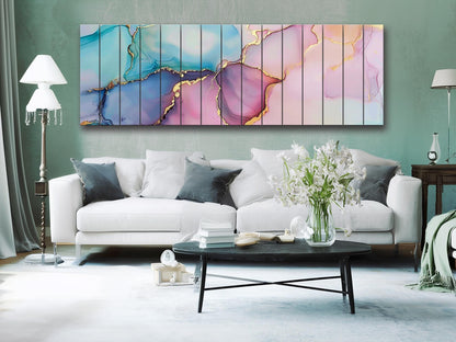 Pastel Marble Wall Art - Colorful Abstract Painting on Natural Wood Print