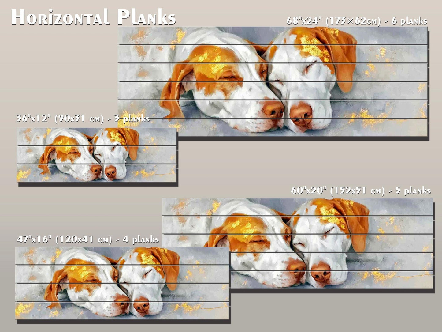 Sleeping Pointer Dogs Print on Wood, Romantic Wall Decor