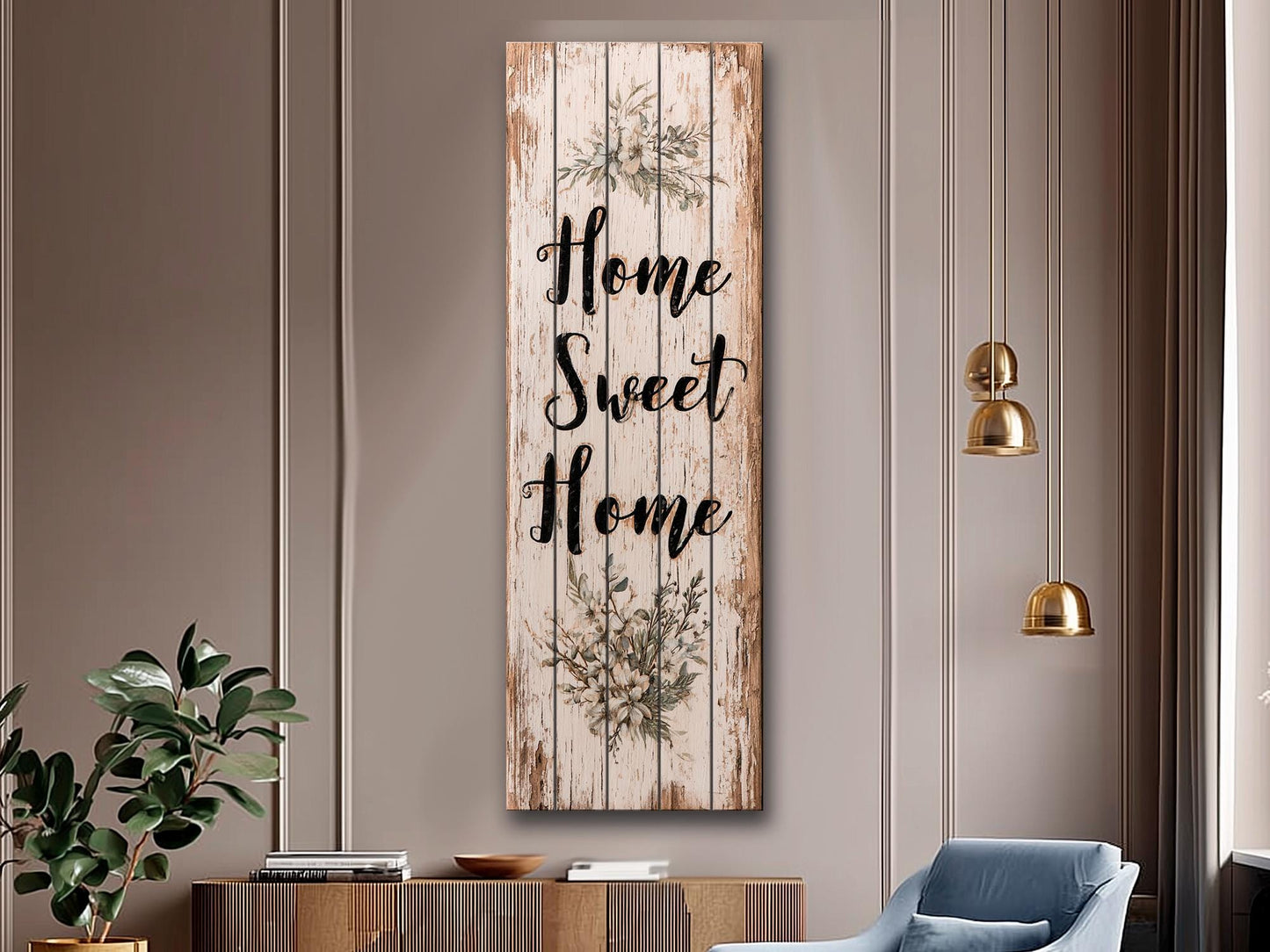 Rustic Wood Wall Art – Home Sweet Home Sign | Natural Linden Wood Plank Print