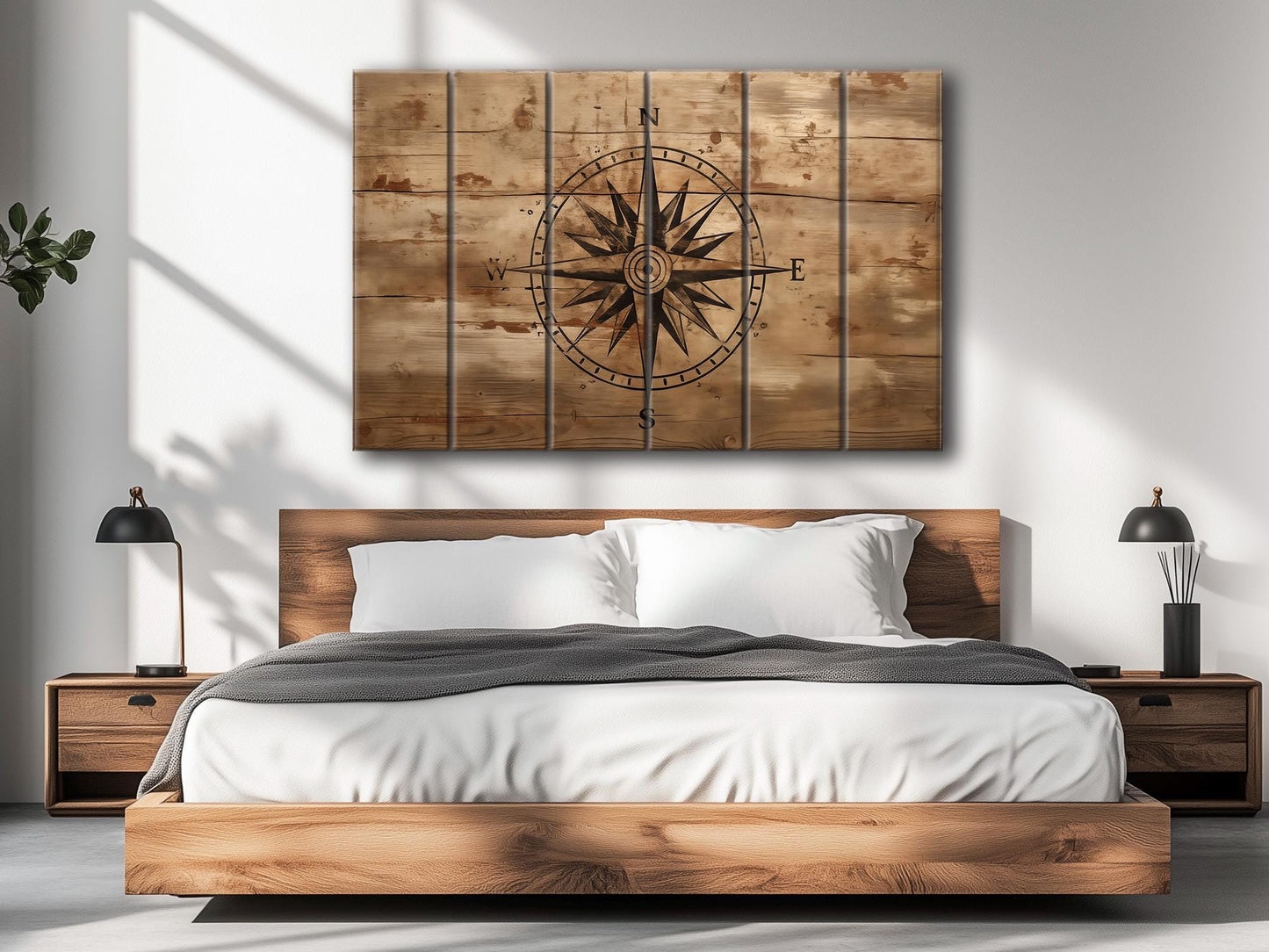 Rustic Compass Print – Nautical Wall Art on Natural Wood | UV Printed Wood Art