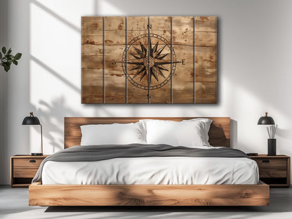 Rustic Compass Print – Nautical Wall Art on Natural Wood | UV Printed Wood Art