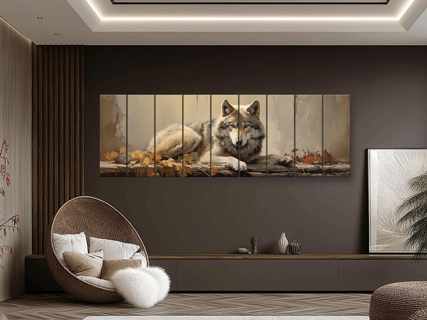 Wolf Wood Wall Art – Rustic Wildlife Decor | Autumn Forest Print on Natural Wood