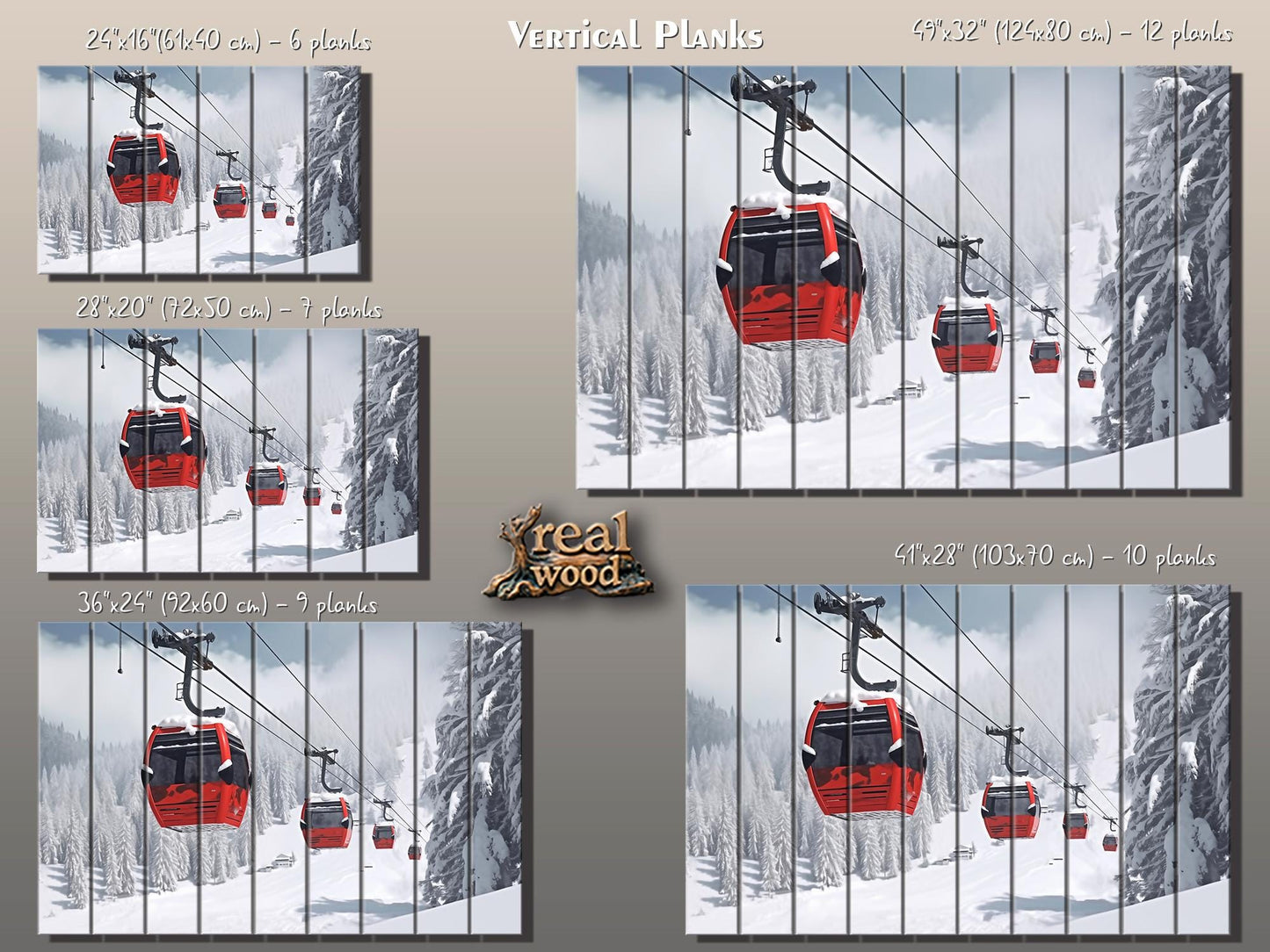 Winter Landscape Wood Print – Rustic Ski Lift Poster | Cozy Wood Wall Art