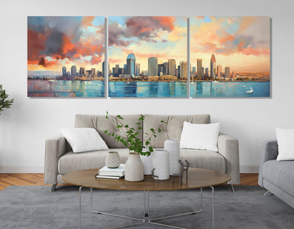 San Diego Canvas Print - Abstract City Skyline | Framed Multi Panel Wall Art