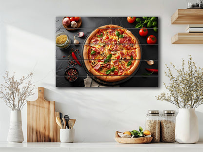 Pizza Wall Art - Rustic Wood Plank Artwork | Kitchen Wall Art & Pizzeria Decor