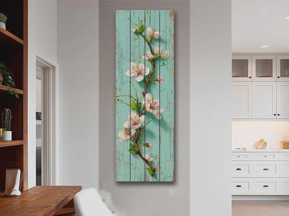 Rustic Cherry Blossom Printed on Woodm, Spring Floral Wooden Wall Art