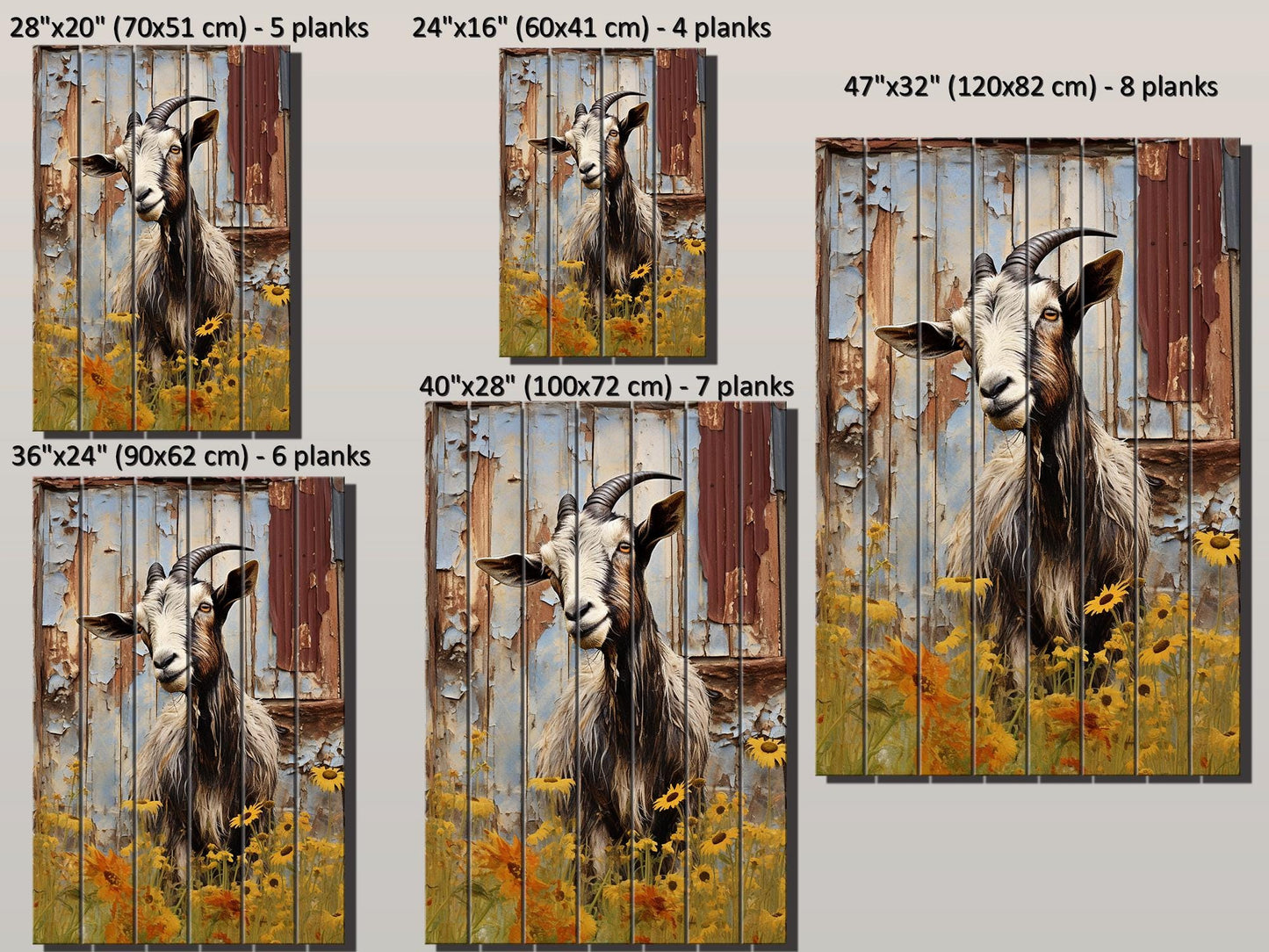 Rustic Goat Wall Art – Natural Wood Print | Farmhouse Wall Decor, Ready to Hang