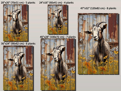 Rustic Goat Wall Art – Natural Wood Print | Farmhouse Wall Decor, Ready to Hang