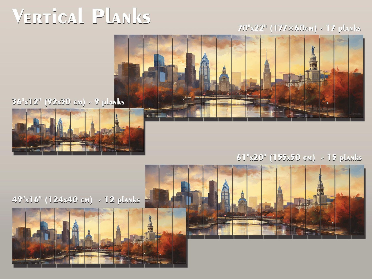Philadelphia Wood Wall Art – Rustic Abstract Skyline Print on Natural Wood Grain