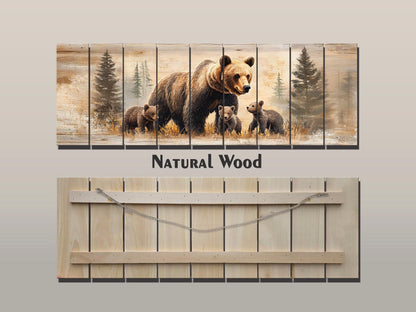 Rustic Wood Wall Art | Bear Family Artwork on Natural Wood - Cozy Rustic Cabin Decor