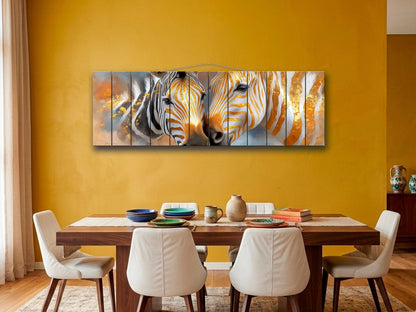 Golden Zebra Couple Print on Wood, Rustic Romantic Wall Decor