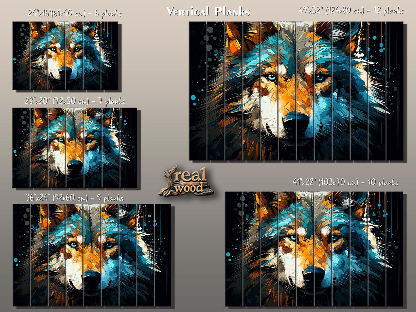 Wolf Painting Wood | Abstract Wolf Portrait on Natural Wood Plank Art - Modern Hunter Gift