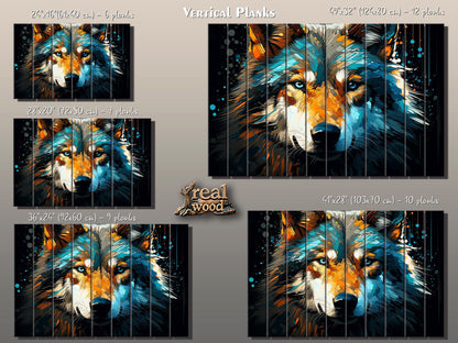 Wolf Painting Wood | Abstract Wolf Portrait on Natural Wood Plank Art - Modern Hunter Gift