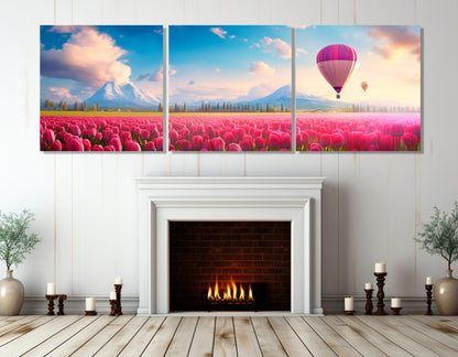 Pink Tulips Canvas Art – Large Panoramic Floral Wall Art | Ready to Hang