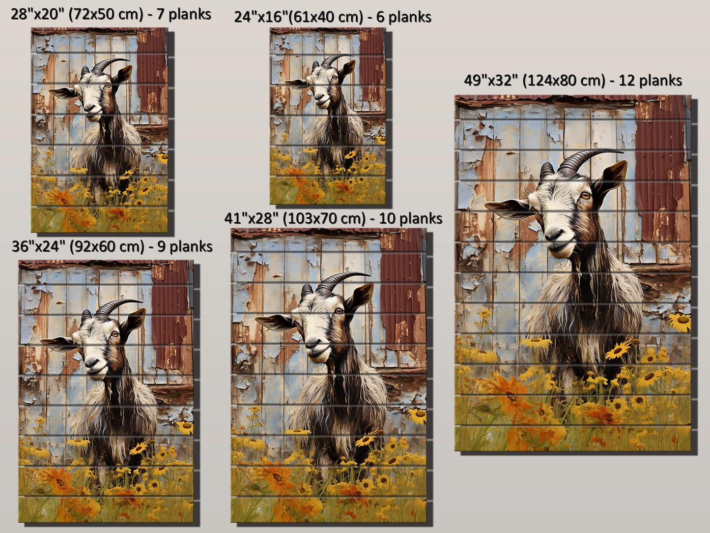 Rustic Goat Wall Art – Natural Wood Print | Farmhouse Wall Decor, Ready to Hang