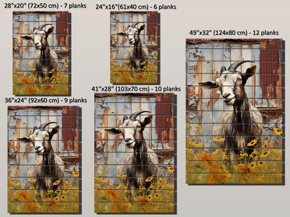 Rustic Goat Wall Art – Natural Wood Print | Farmhouse Wall Decor, Ready to Hang