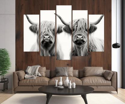 Highland Cows Canvas Farmhouse Wall Art - Family Cotton Canvas Print Ready to Hang