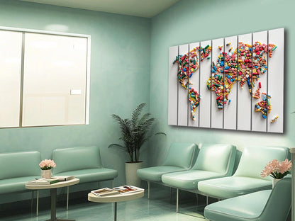 Wood Wall Art - Abstract World Map | Pharmacy Wall Decor & Pharmacist Gift Idea