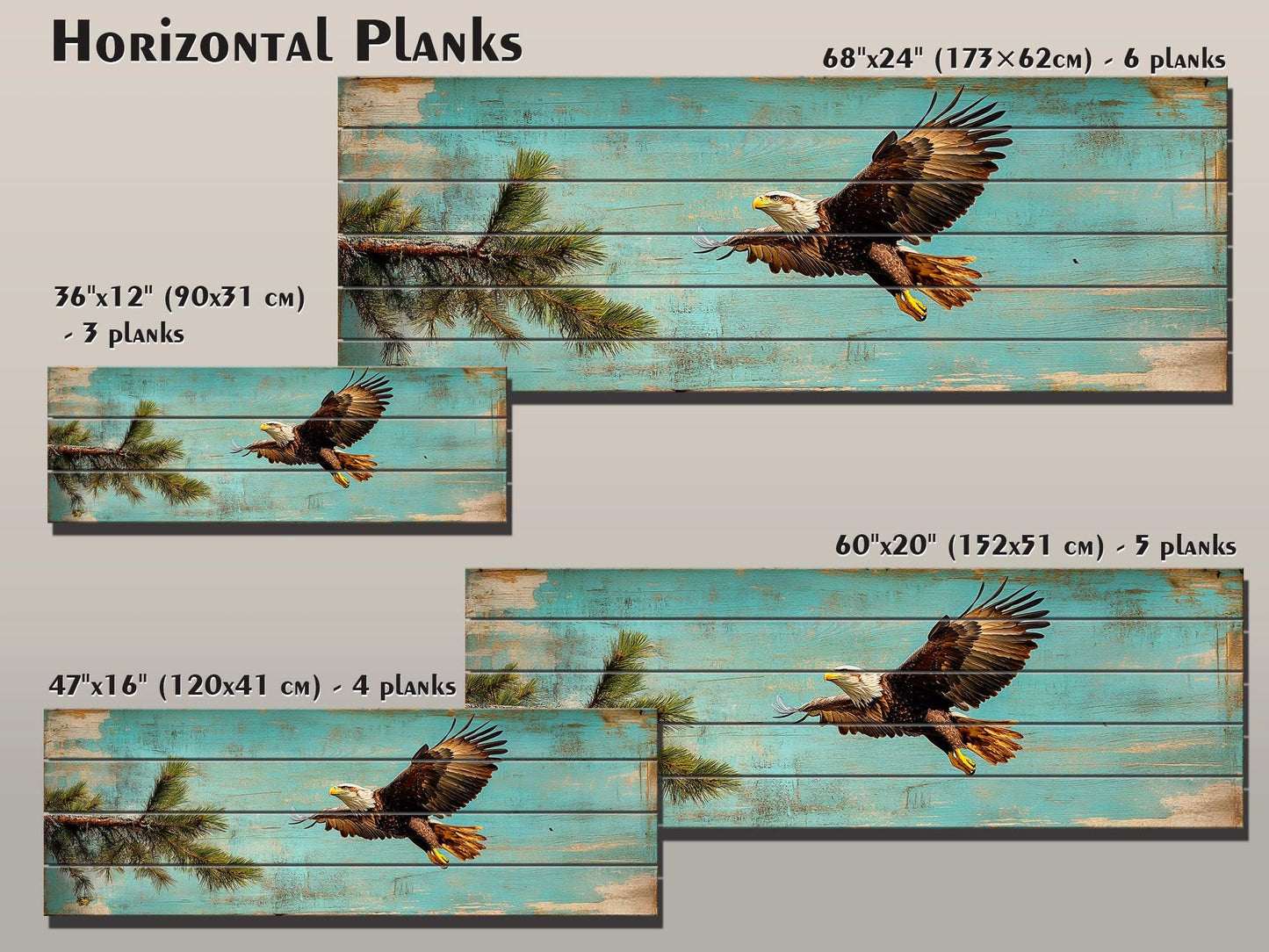 Rustic Wood Wall Art - Abstract American Bald Eagle Painting on Natural Wood Planks