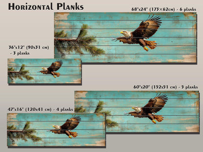 Rustic Wood Wall Art - Abstract American Bald Eagle Painting on Natural Wood Planks