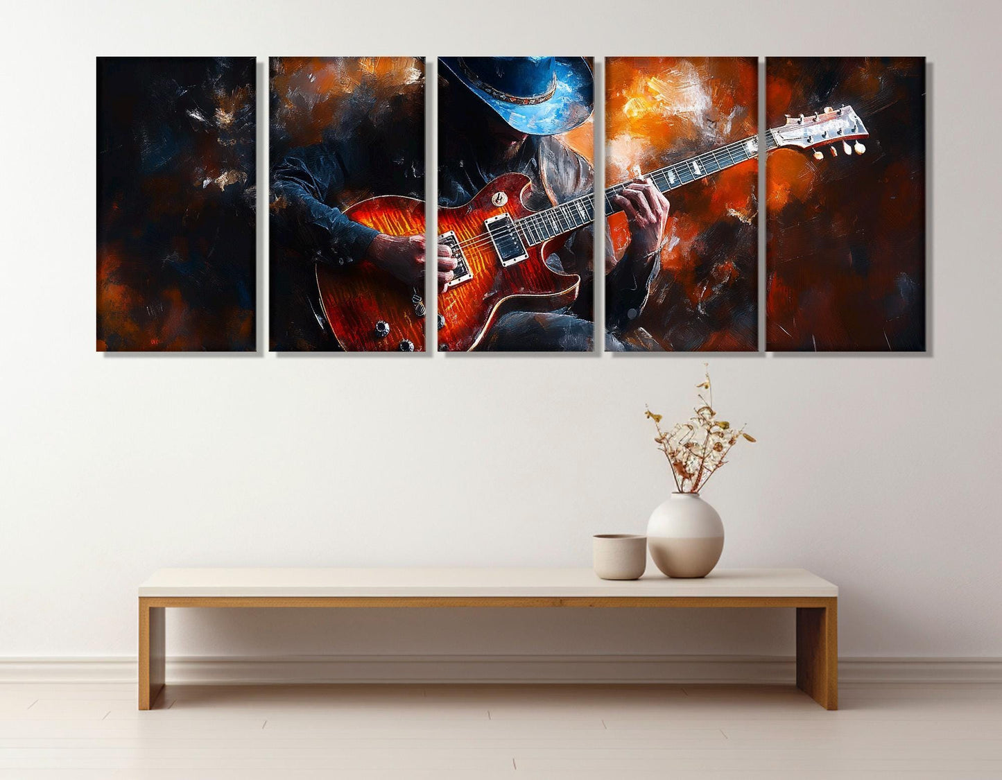 Guitar Player Painting Canvas Print, Abstract Guitar Wall Art, Jazz Club Decor, Guitar Player Gift, Music Wall Art, Framed and Ready to Hang