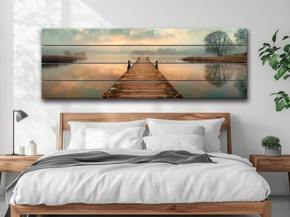 Rustic Wood Wall Art – Old Fishing Bridge Art on Natural Wood Print | Ready to Hang
