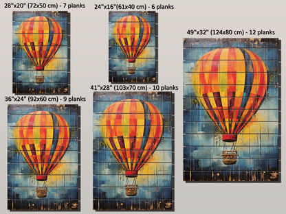 Rustic Wooden Wall Art – Hot Air Balloon Art on Natural Wood Print | Ready to Hang