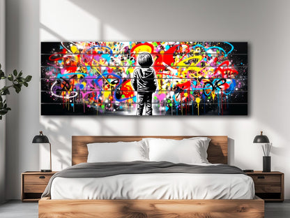 Wood Wall Art - Banksy Style Print on Wood | Urban Street Art Graffiti Decor