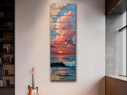 Wood Wall Art - Sunset Over Sea Printed on Wood – Coastal Horizon Wall Art – Rustic Beach Decor