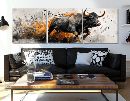 Charging Bull Canvas Print - Abstract Bull Artwork | Framed Canvas Wall Art, Ready to Hang