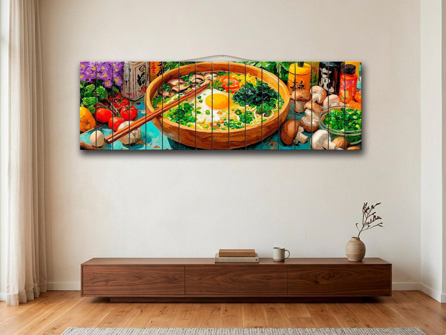 Ramen Wood Wall Art, Japanese Food Print on Wood, Asian Kitchen Decor