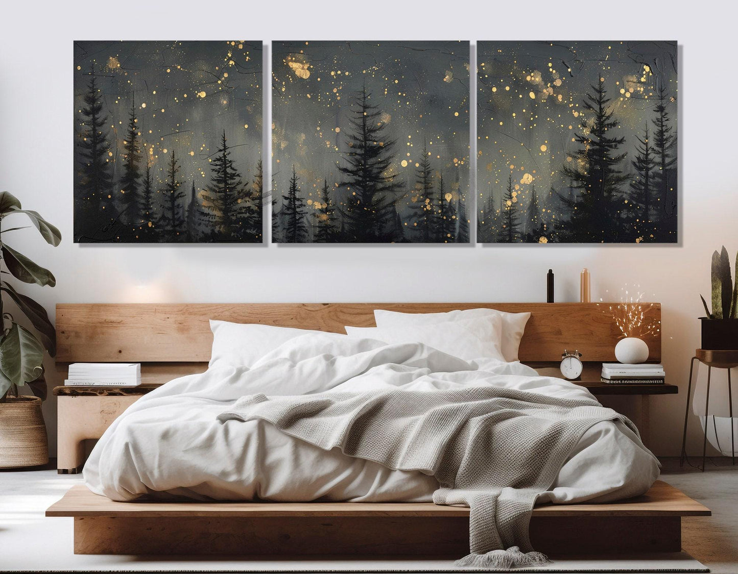 Pine Forest Canvas Print – Large Starry Sky Painting | Framed Gallery Wrapped Canvas Art