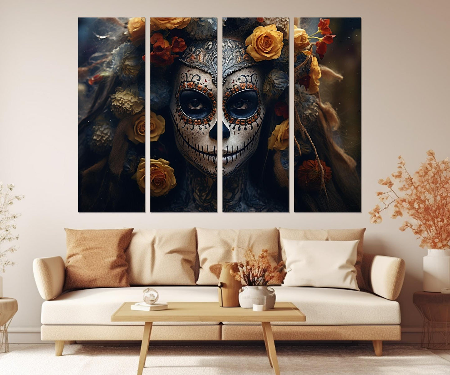 Day of the Dead Woman Canvas Print, Mexican Wall Art, Framed and Ready to Hang