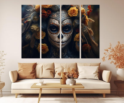 Day of the Dead Woman Canvas Print, Mexican Wall Art, Framed and Ready to Hang