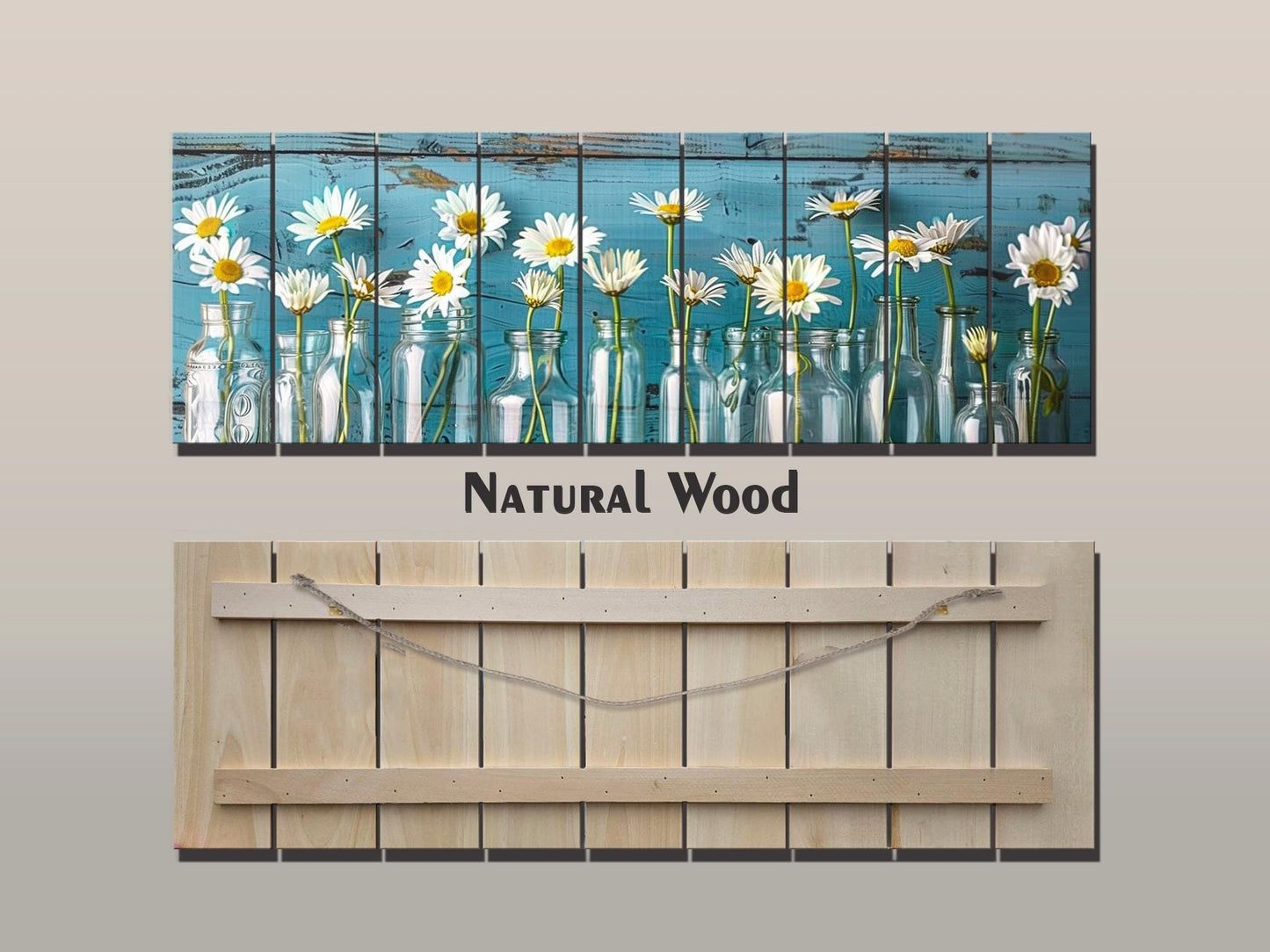 Daisies Wood Print - Rustic Floral Wall Art on Natural Wood with Unique Grain