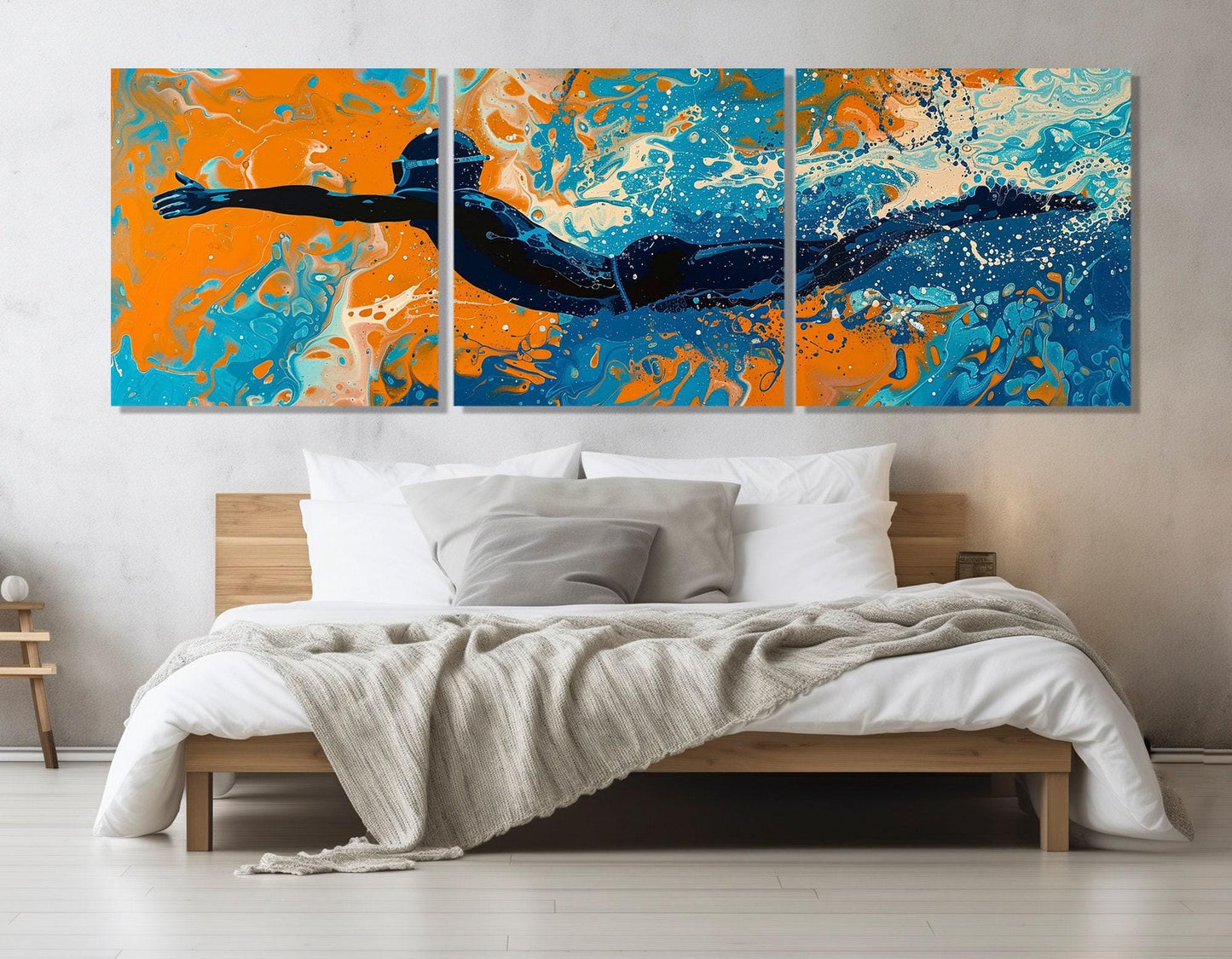Abstract Swimmer Painting - Framed Canvas Print | Pop Art Swimming Wall Art Decor