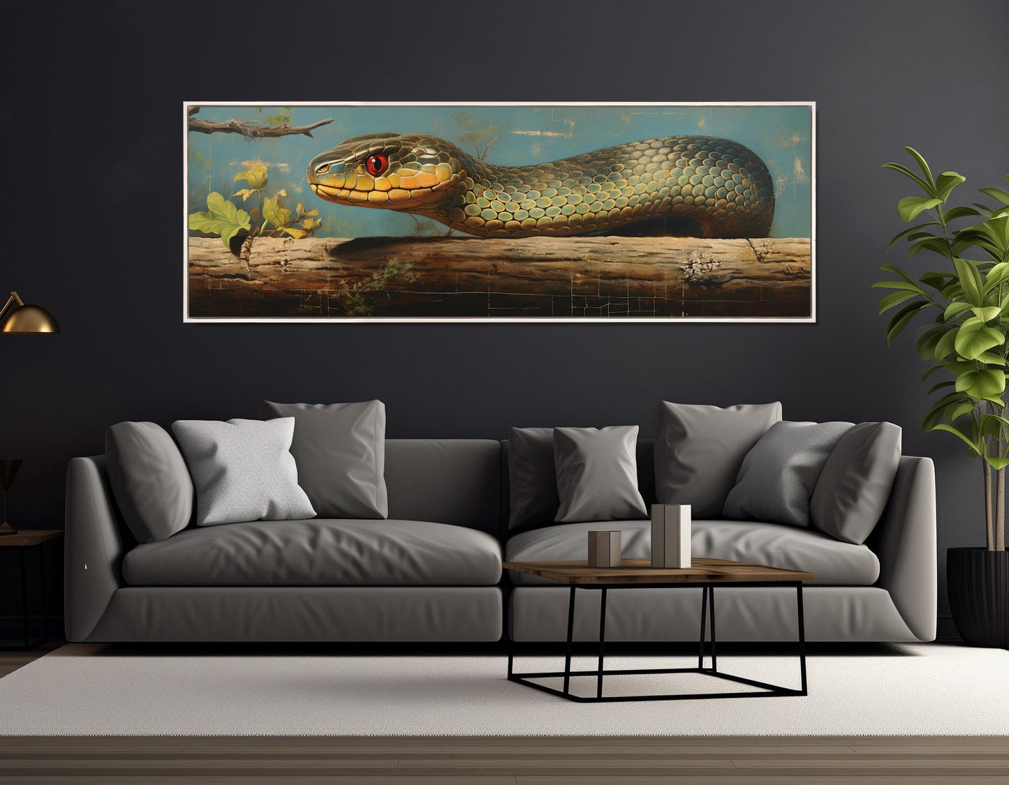 Vintage Snake Artwork – Framed Cotton Canvas Print | Green Snake Wall Art
