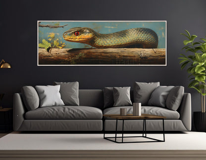 Vintage Snake Artwork – Framed Cotton Canvas Print | Green Snake Wall Art