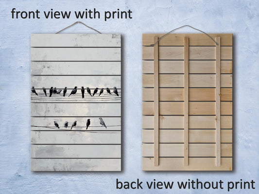 Rustic Wood Wall Art – Minimalist Bird Wall Decor on Natural Wood Planks