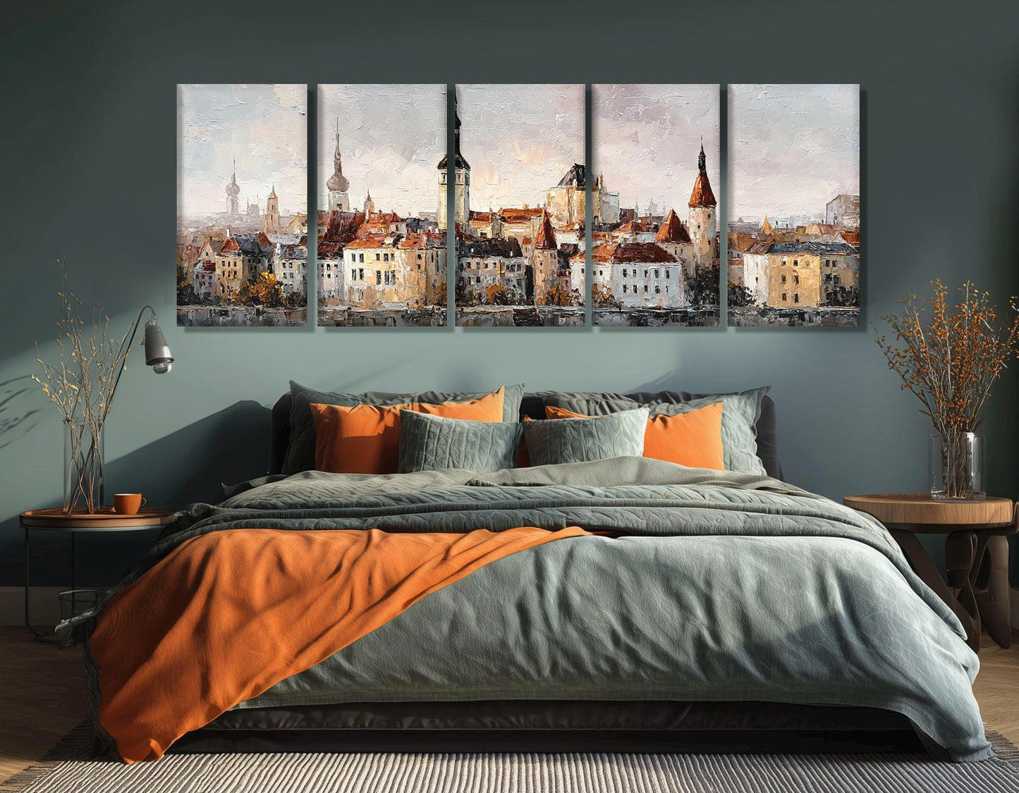 Vintage Tallinn Old Town Canvas Print, Retro Estonia Painting, Framed and Ready to Hang