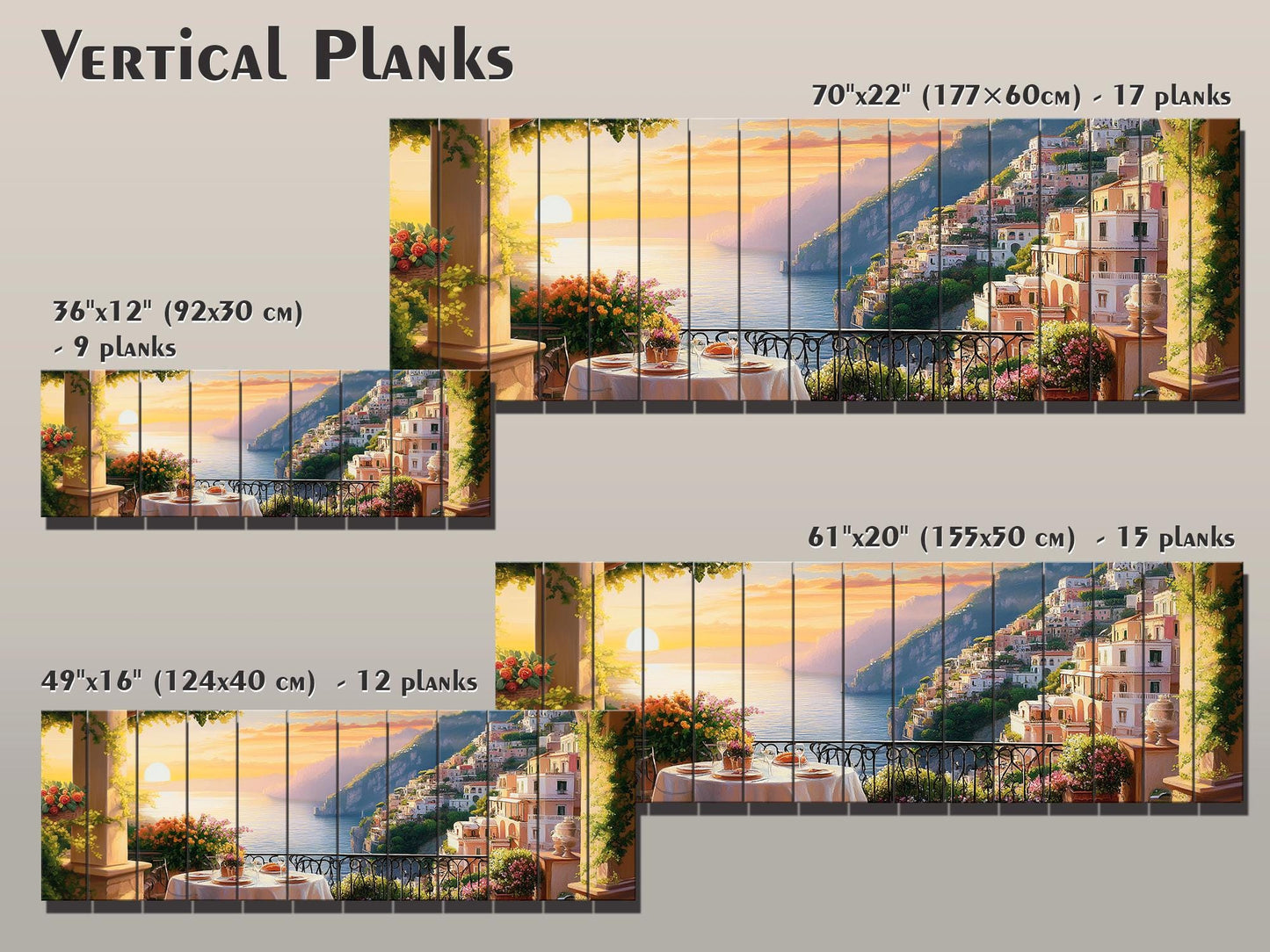 Amalfi Coast Wall Art – Panoramic Italian Landscape Wood Print on Wood with Rustic Texture
