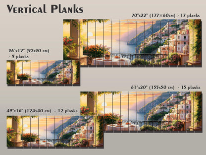 Amalfi Coast Wall Art – Panoramic Italian Landscape Wood Print on Wood with Rustic Texture