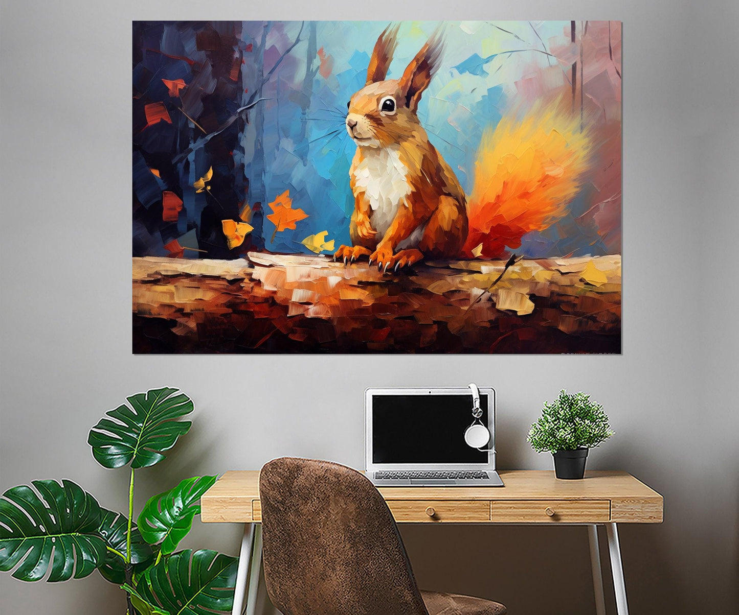 Squirrel Wall Art - Autumn Forest Abstract Animal Painting | Framed Canvas Print Ready to Hang