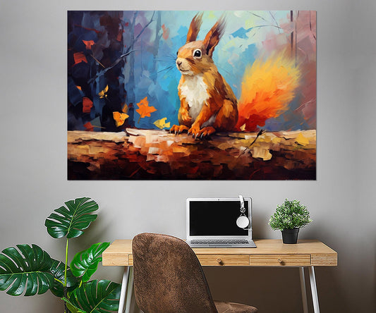 Squirrel Wall Art - Autumn Forest Abstract Animal Painting | Framed Canvas Print Ready to Hang