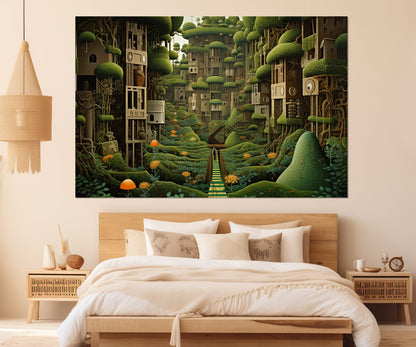 Abstract Garden Canvas - Framed Cotton Print | Fantasy Wall Art Green Painting